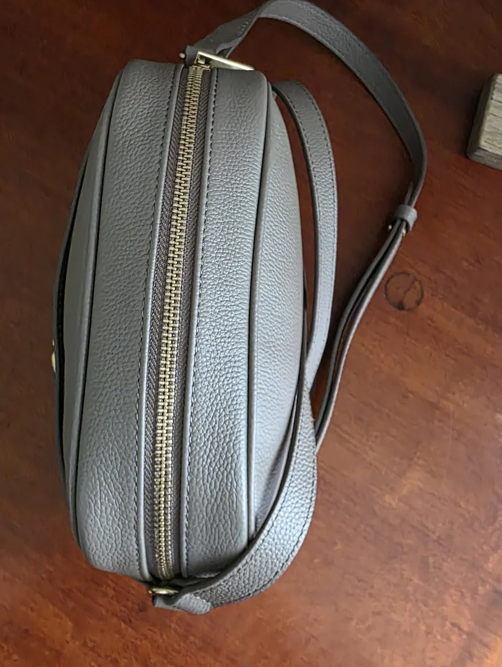 Sam Edelman Loraine Horsebit Taupe Pebbled Leather Camera Crossbody Bag